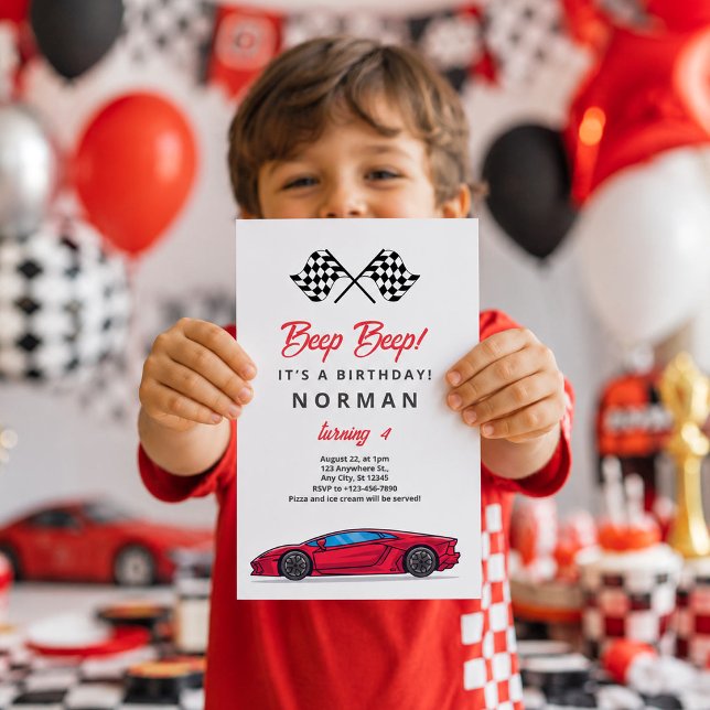Invitation Voiture de course personnalisée pour garçons pour  (Custom Birthday Race Car for Boys Invitation, 4th Birthday Invitation)