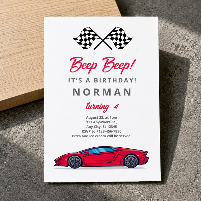 Invitation Voiture de course personnalisée pour garçons pour  (Custom Birthday Race Car for Boys Invitation, 4th Birthday Invitatio)
