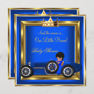 Invitation Voiture de course Prince Baby shower Blue Gold Boy