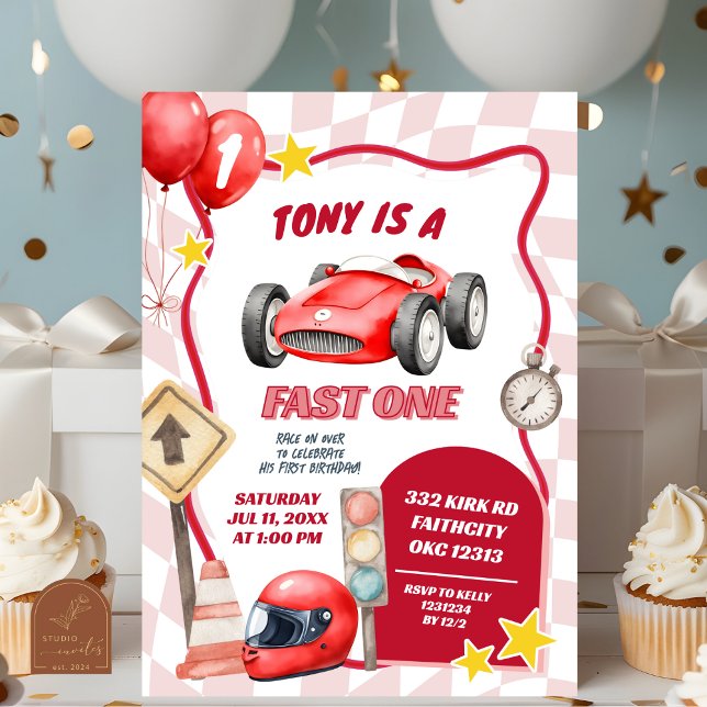Invitation Voiture de course rapide pour premier anniversaire (Créateur téléchargé)