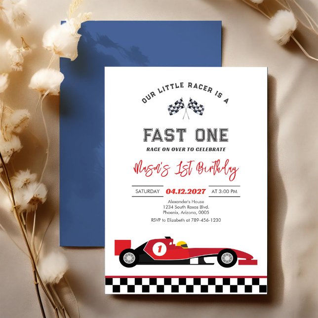 Invitation Voiture de course rapide rouge premier 1er garçon  (Créateur téléchargé)