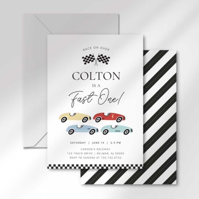 Invitation Voiture de course rétro Fast One pour le premier a (Créateur téléchargé)