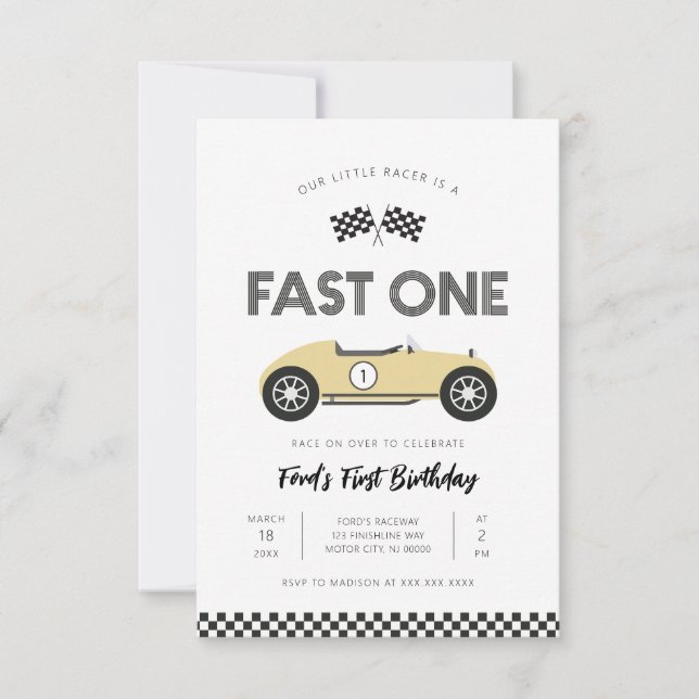 Invitation Voiture de course rétro rapide pour un premier ann (Devant)