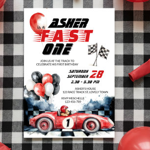 Invitation Voiture de course rouge rapide Un 1er anniversaire
