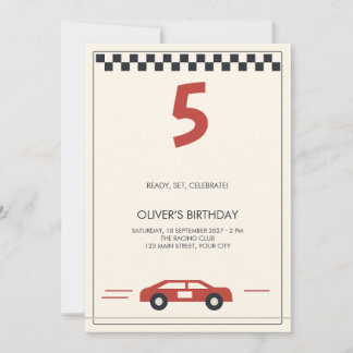 Invitation Voiture de course rouge vintage à carreaux pour l'