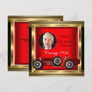Invitation Voiture de course rouge vintage pour les 60 ans d'
