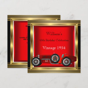 Invitation Voiture de course rouge vintage pour les 60 ans d'