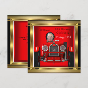 Invitation Voiture de course rouge vintage pour les 60 ans de