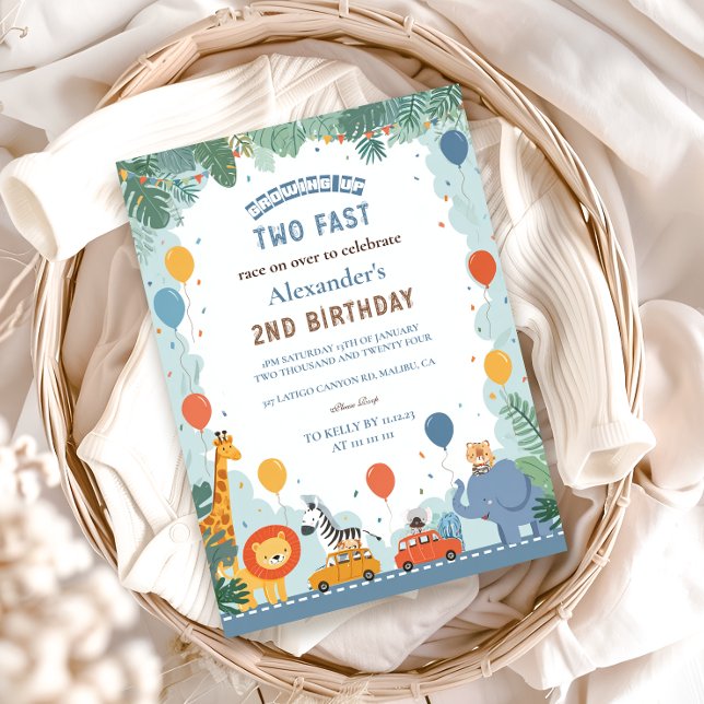 Invitation Voiture de course Safari 2e anniversaire (Créateur téléchargé)