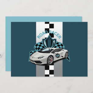 Invitation Voiture de course vert, noir et blanc anniversaire