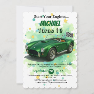 Invitation Voiture de course verte de fête d'anniversaire 10 