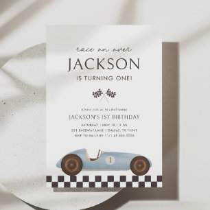 Invitation Voiture de course vintage Garçon 1er anniversaire