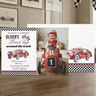 Invitation Voiture de course vintage rouge 1er anniversaire g