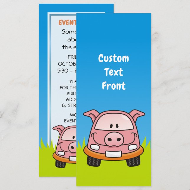 Invitation Voiture de dessin de porc (Devant / Derrière)