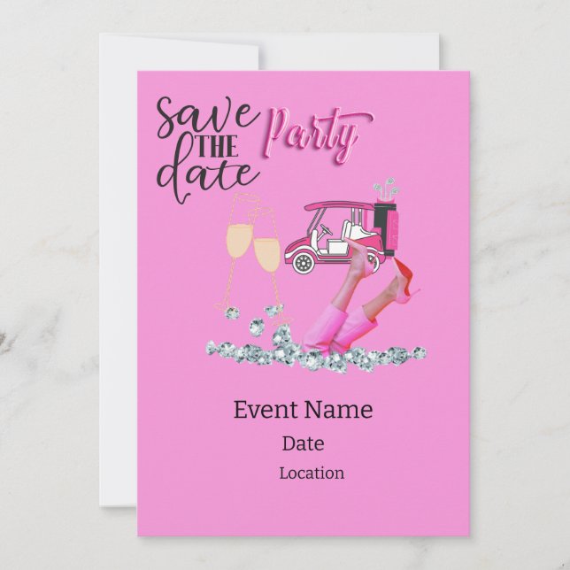 Invitation Voiture de golf thème rose pour tournoi de femmes (Devant)