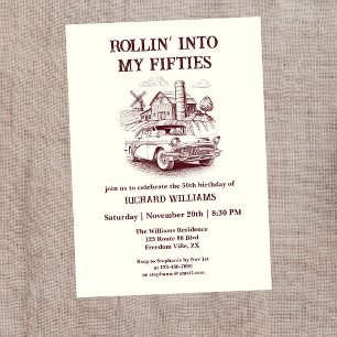 Invitation Voiture de grange Vintage pour homme Rollin' en 50