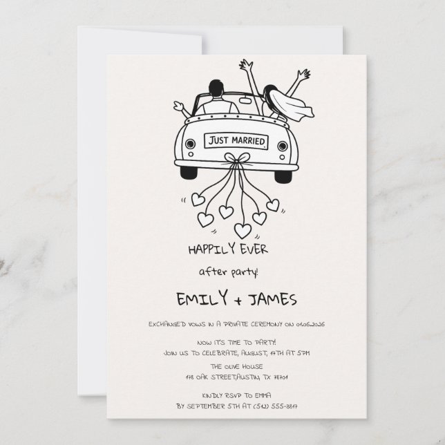 Invitation Voiture de jeunes mariés Réception de mariage  (Devant)