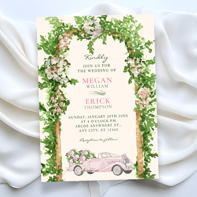 Invitation Voiture de mariage à l'aquarelle (Créateur téléchargé)
