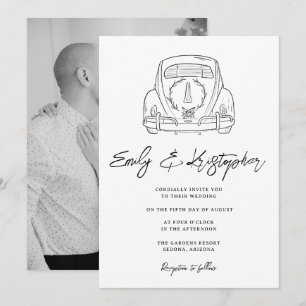 Invitation Voiture de mariage Coquette noir et blanc en photo