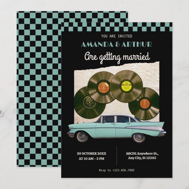 Invitation Voiture de mariage vintage classique (Devant / Derrière)