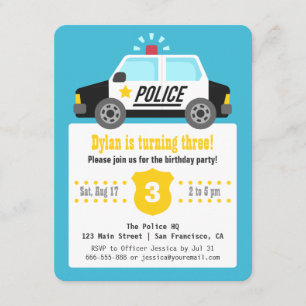 Invitation Voiture de Police Sirène Fête d'Anniversaire Enfan