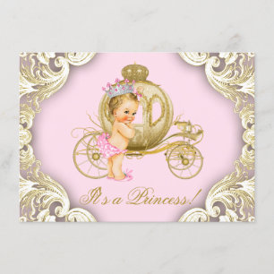 Invitation Voiture de princesse rose et or pour la baby showe