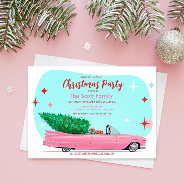 Invitation Voiture de vacances de Noël rétro (Créateur téléchargé)