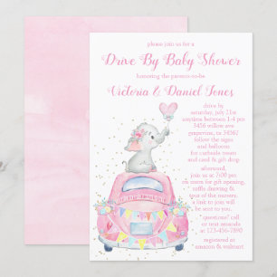 Invitation Voiture d'éléphant d'aquarelle fille par Baby show