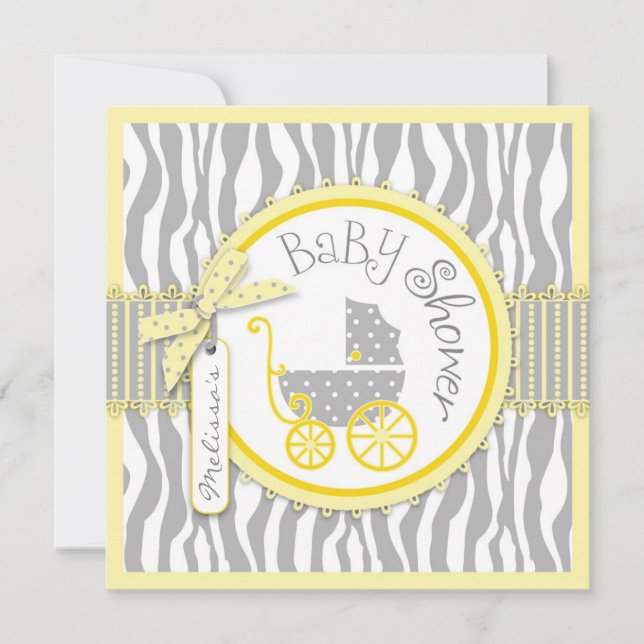 Invitation Voiture d'enfant JUMELLE, baby shower de jaune (Devant)