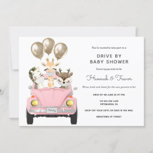 Invitation Voiture En Baby shower Parade Rose