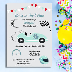 Invitation Voiture Fast One Festive Blue Race Anniversaire