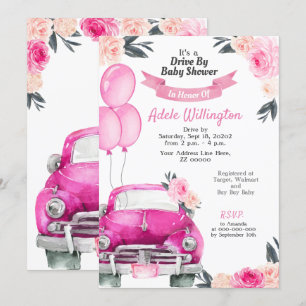 Invitation Voiture Floral Rose Roses Rustique Élégant