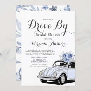 Invitation Voiture Florale Dusty Blue Grey En Fête des mariée