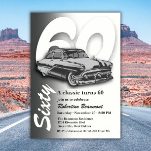 Invitation Voiture grise classique fête son 60e anniversaire