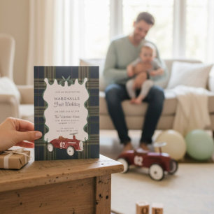 Invitation Voiture jouet rouge vintage classique code QR RSVP
