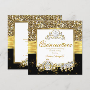 Invitation Voiture Magique Quinceanera Gold Black Horse