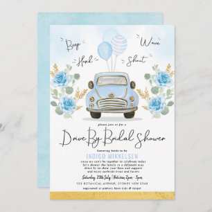 Invitation Voiture Rétro Dusty Blue Floral Par Fête de l'mari