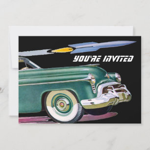 Invitation Voiture Retro & Rocket Anniversaire