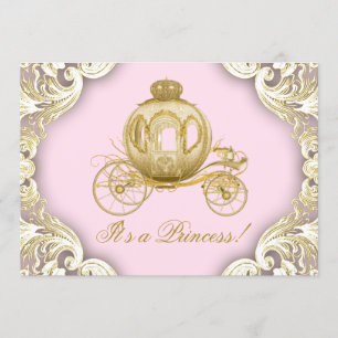 Invitation Voiture rose et or Fête de bébé Princesse royale