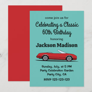 Invitation Voiture rouge classique fête d'anniversaire