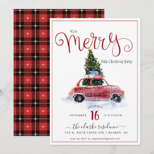 Invitation Voiture Rouge Vintage avec Sapin de Noë