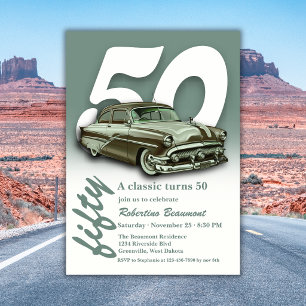 Invitation Voiture Verte Classique Célébre son 50e Anniversai