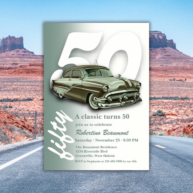 Invitation Voiture verte classique fête son 50e anniversaire (Créateur téléchargé)