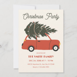 Invitation Voiture vintage avec sapin de Noël
