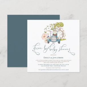 Invitation Voiture Vintage Bunny Turquoise Drive Par Baby sho