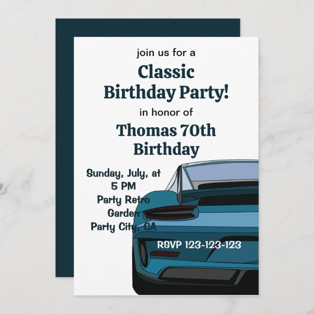 Invitation Voiture vintage classique fête d'anniversaire (Devant / Derrière)