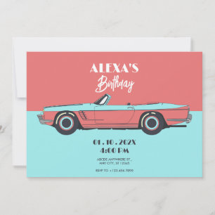 Invitation Voiture vintage couleur pastel anniversaire