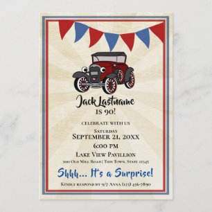 Invitation Voiture Vintage et Bund'Surprise Anniversaire