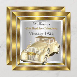 Invitation Voiture Vintage Hommes 60e Anniversaire Party Gold