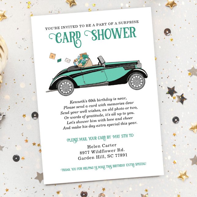 Invitation Voiture Vintage Surprise Douche par la poste Anniv (Créateur téléchargé)
